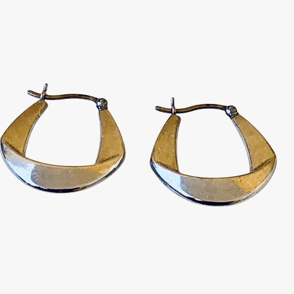 Sterling Silver Lever-Back Earrings Hoop Unique Contemporary Shape - Picture 3 of 12